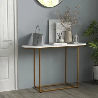 HOMCOM 47" Console Table, Modern Sofa Table with Gold Steel Legs for Entryway, Living Room and Bedroom, White and Gold(m-1)