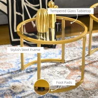 HOMCOM Round Coffee Table Set of 2, Modern Nesting Tables with Tempered Glass Top and Steel Frame for Living Room, Gold(m-5)