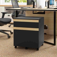Vinsetto Mobile Filing Cabinet with 2 Drawers, Office Storage Cabinet with 5 Wheels, Black Wood Grain
