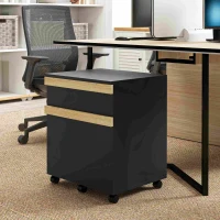 Vinsetto Mobile Filing Cabinet with 2 Drawers, Office Storage Cabinet with 5 Wheels, Black Wood Grain(m-9)