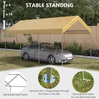 Outsunny 10' x 20' Party Tent and Carport, Height Adjustable Portable Garage, Outdoor Canopy Tent 8 Legs without Sidewalls for Car, Truck, Boat, Motorcycle, Bike, Garden Tools, Beige(m-6)