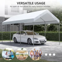 Outsunny 10' x 20' Party Tent and Carport, Height Adjustable Portable Garage, Outdoor Canopy Tent 8 Legs without Sidewalls for Car, Truck, Boat, Motorcycle, Bike, Garden Tools, White(m-6)