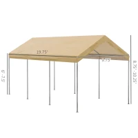 Outsunny 10' x 20' Party Tent and Carport, Height Adjustable Portable Garage, Outdoor Canopy Tent 8 Legs without Sidewalls for Car, Truck, Boat, Motorcycle, Bike, Garden Tools, Beige(m-3)