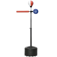 Soozier Boxing Speed Trainer with Stand, Reaction Bar Challenge, Reflex Bag, 64-81in Adjustable Height, Red and Blue(m-2)