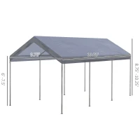 Outsunny 10' x 20' Party Tent and Carport, Height Adjustable Portable Garage, Outdoor Canopy Tent 8 Legs without Sidewalls for Car, Truck, Boat, Motorcycle, Bike, Garden Tools, Gray(m-3)