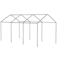 Outsunny 10' x 20' Party Tent and Carport, Height Adjustable Portable Garage, Outdoor Canopy Tent 8 Legs without Sidewalls for Car, Truck, Boat, Motorcycle, Bike, Garden Tools, White(m-8)