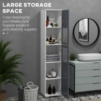 kleankin 75" Tall Bathroom Storage Cabinet, Narrow Bathroom Cabinets with Matte Glass Doors and 5-tier Shelving, White & Grey(m-4)