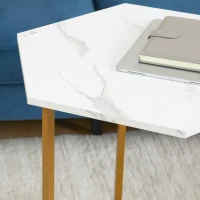 HOMCOM Nesting Tables Set of 3, Hexagon Side End Table with Marble Effect Top and Steel Legs for Living Room Bedroom, White and Gold(m-10)