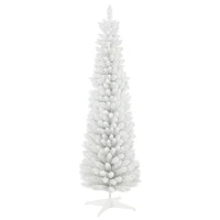 HOMCOM 6' Decorated Christmas Tree Snow Flocked Artificial Christmas Tree with Pencil Shape, Realistic Branches, White(m-1)