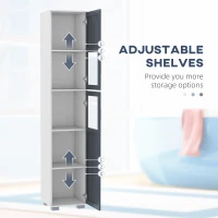 kleankin 75" Tall Bathroom Storage Cabinet, Narrow Bathroom Cabinets with Matte Glass Doors and 5-tier Shelving, White & Grey(m-5)