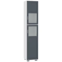 kleankin 75" Tall Bathroom Storage Cabinet, Narrow Bathroom Cabinets with Matte Glass Doors and 5-tier Shelving, White & Grey(m-2)