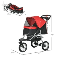 PawHut Luxury One-click Folding Pet Stroller Dog/Cat Travel Carriage with Wheels Adjustable Canopy Zippered Mesh Window Door Red and Black(m-3)