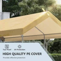 Outsunny 10' x 20' Party Tent and Carport, Height Adjustable Portable Garage, Outdoor Canopy Tent 8 Legs without Sidewalls for Car, Truck, Boat, Motorcycle, Bike, Garden Tools, Beige(m-4)