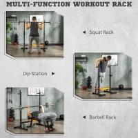 Soozier Adjustable Barbell Rack, Squat Rack with Dip Station and Push Up Stand, Multi-Function Weight Lifting for Home Gym(m-4)