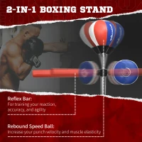 Soozier Boxing Speed Trainer with Stand, Reaction Bar Challenge, Reflex Bag, 64-81in Adjustable Height, Red and Blue(m-4)