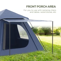 Outsunny 3-4 Person Automatic Camping Tent w/ Porch, Pop Up Tent, Portable Backpacking Shelter with Mesh Windows, Zipped Door, Floor, Hang Hook & Portable Carry Bag, Dark Blue(m-5)