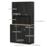 HOMCOM 71" Kitchen Buffet with Hutch, Freestanding Kitchen Cabinet with Doors, Drawers, Microwave Counter, Black(m-3)