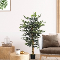 HOMCOM 4.3FT Artificial Ficus Tree, Fake Tree with Leaves, Faux Plant in Nursery Pot for Indoor Decoration