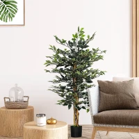 HOMCOM 4.3FT Artificial Ficus Tree, Fake Tree with Leaves, Faux Plant in Nursery Pot for Indoor Decoration(m-1)