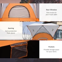 Outsunny Truck Bed Tent for 5'-5.5' Bed with Awning, Portable Pickup Truck Tent for 2-3 Persons, PU 2000mm, Orange(m-6)