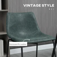 HOMCOM Counter Height Bar Stools Set of 2, Vintage PU Leather Bar Chairs, Kitchen Stool with Footrest for Home Bar Green(m-4)