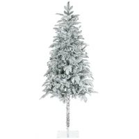 HOMCOM 6' Artificial Flocked Christmas Trees, with Snow Frosted Branches, Auto Open, Steel Base(m-1)