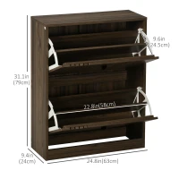 HOMCOM Shoe Storage Cabinet Organizer for 12 Pairs of Shoes with 2 Flip Drawers and Adjustable Shelves, Walnut(m-3)