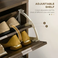 HOMCOM Shoe Storage Cabinet Organizer for 12 Pairs of Shoes with 2 Flip Drawers and Adjustable Shelves, Walnut(m-5)