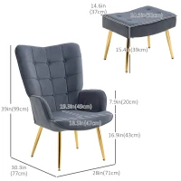 HOMCOM Modern Accent Chair with Ottoman, Upholstered Armchair with Footrest, Gold Metal Legs for Living Room, Bedroom, Dark Grey(m-3)