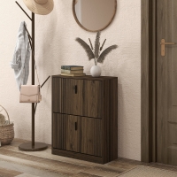 HOMCOM Shoe Storage Cabinet Organizer for 12 Pairs of Shoes with 2 Flip Drawers and Adjustable Shelves, Walnut