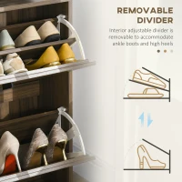 HOMCOM Shoe Storage Cabinet Organizer for 12 Pairs of Shoes with 2 Flip Drawers and Adjustable Shelves, Walnut(m-6)