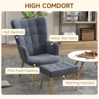 HOMCOM Modern Accent Chair with Ottoman, Upholstered Armchair with Footrest, Gold Metal Legs for Living Room, Bedroom, Dark Grey(m-4)