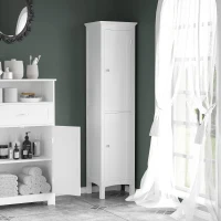 kleankin Tall Bathroom Cabinet, Freestanding Storage Organizer with Adjustable Shelves and Cupboards, 15" x 13" x 63", White(m-1)
