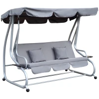 Outsunny 3-Seat Outdoor Patio Swing Chair, Converting Flat Bed, Canopy Swing with Adjustable Shade, Removable Cushions, Cup Holder, Grey(m-2)