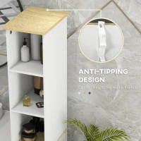 kleankin Narrow Bathroom Storage Cabinet, Freestanding Bathroom Cabinet with Open Shelves, Chevron Door and Adjustable Shelf, White(m-7)