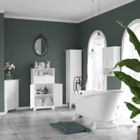 kleankin Tall Bathroom Cabinet, Freestanding Storage Organizer with Adjustable Shelves and Cupboards, 15" x 13" x 63", White(m-4)