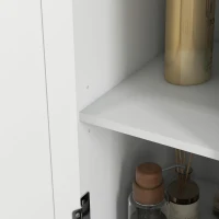 kleankin Narrow Bathroom Storage Cabinet, Freestanding Bathroom Cabinet with Open Shelves, Chevron Door and Adjustable Shelf, White(m-10)