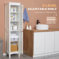 kleankin Tall Bathroom Cabinet, Freestanding Storage Organizer with Adjustable Shelves and Cupboards, 15" x 13" x 63", White(m-6)