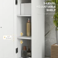 kleankin Narrow Bathroom Storage Cabinet, Freestanding Bathroom Cabinet with Open Shelves, Chevron Door and Adjustable Shelf, White(m-5)