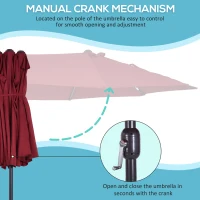 Outsunny Extra Large 15 ft Patio Umbrella, Double-Sided Large Outdoor Umbrella with Crank Handle and Air Vents for Backyard, Deck, Pool, Market, Wine Red(m-6)