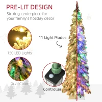 HOMCOM 5' Artificial Slim Christmas Trees, with Snow Frosted Branches, Warm White or Colorful LED Lights, Downswept Shape(m-4)