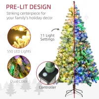 HOMCOM 7.5' Artificial Snow Christmas Trees with Frosted Branches, Warm White or Colorful LED Lights, Steel Base(m-4)