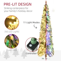 HOMCOM 6' Artificial Slim Christmas Trees, with Snow Frosted Branches, Warm White or Colorful LED Lights, Downswept Shape(m-4)