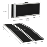HOMCOM Wheelchair Ramp 6FT, Folding Aluminum Threshold Ramp with Non-Slip Surface, Transition Plates, 600lbs Weight Capacity, Handicap Ramp for Home, Doorways, Curbs, Steps(m-3)