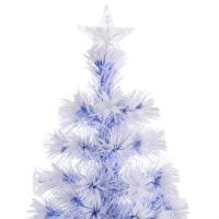 HOMCOM 5ft Tall Pre-Lit Douglas Fir Artificial Christmas Tree with Realistic Branches, Multi-Color LED Lights, Fiber Optics and 180 Tips - White/Blue(m-9)