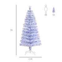 HOMCOM 5ft Tall Pre-Lit Douglas Fir Artificial Christmas Tree with Realistic Branches, Multi-Color LED Lights, Fiber Optics and 180 Tips - White/Blue(m-3)