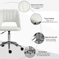 Vinsetto Modern Mid Back Office Chair with Velvet Fabric, Swivel Computer Armless Desk Chair with Hollow Back Design for Home Office, Cream White(m-7)