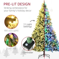 HOMCOM 9' Artificial Snow Christmas Trees with Frosted Branches, Warm White or Colorful LED Lights, Steel Base(m-4)