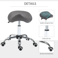 HOMCOM Ergonomic Rolling Saddle Stool PU Leather Hydraulic Spa Stool Height Adjustable Swivel Drafting Medical Salon Chair, Gray(m-6)