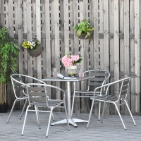 Outsunny 5-Piece Outdoor Patio Bistro Table Set with Aluminum Frame, Woodgrain-Style Tabletop & Draining Slat Design(m-2)